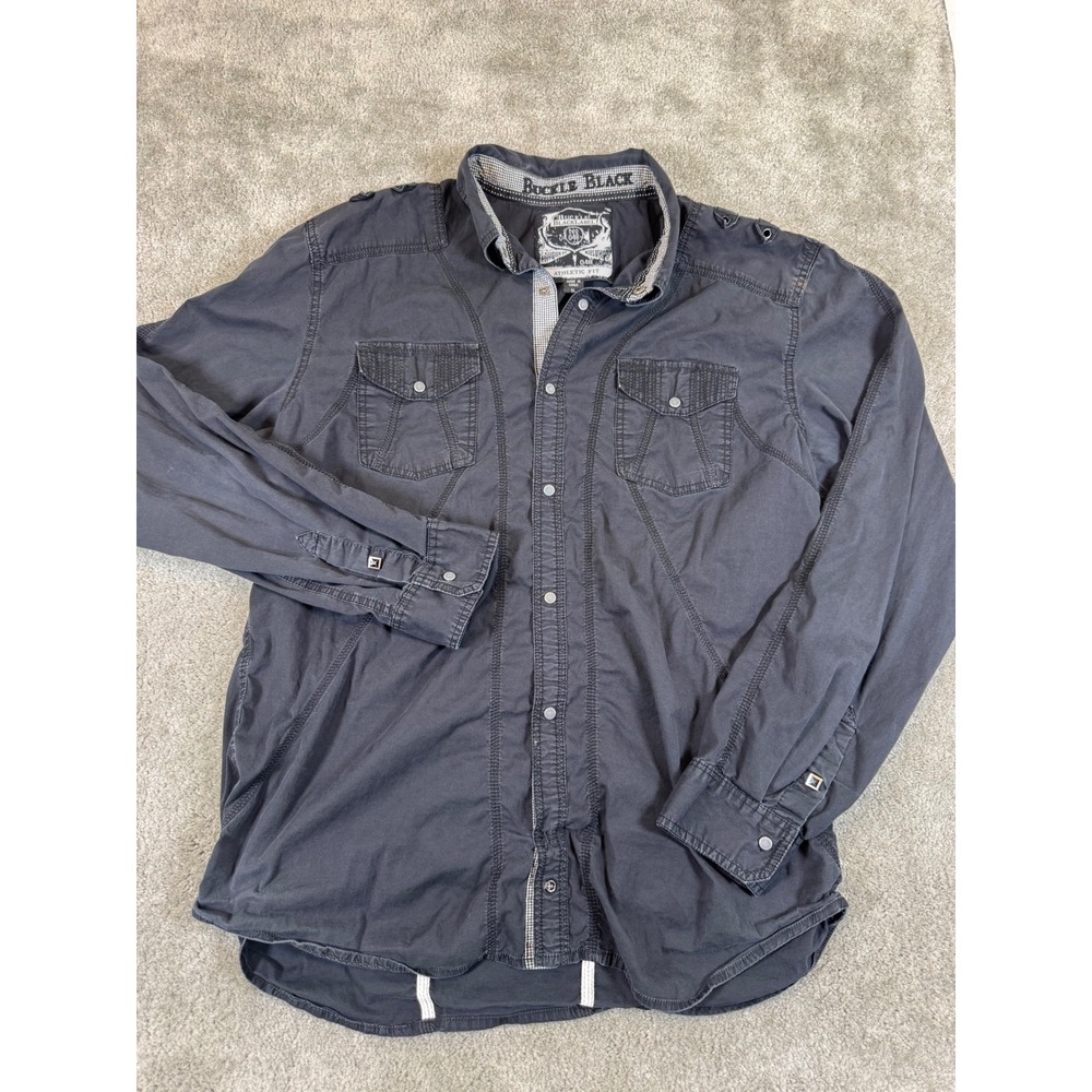 Buckle Black Label Men XL Gray Athletic Fit Button Down Shirt BB6832 Snap Pocket